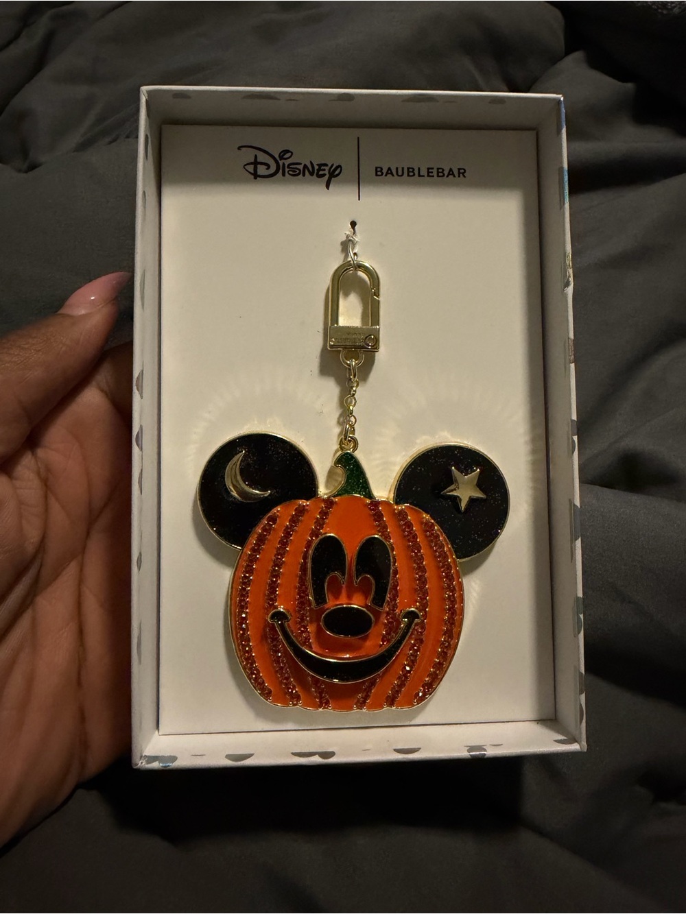 BaubleBar Orange & Black Mickey Pumpkin Key Charm